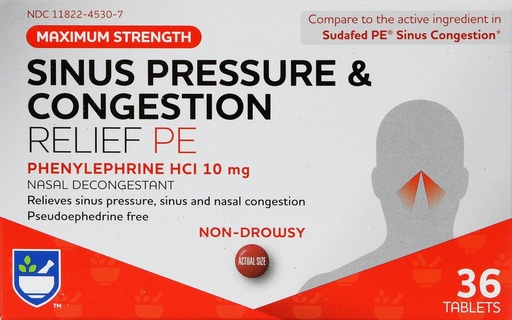 [BRSWIZD3CNYAEDA7] Rite Aid Sinus Pression et congestion Non-Slowsy Relief PE, 10mg - 36 Comprimés Dégonflements nasaux