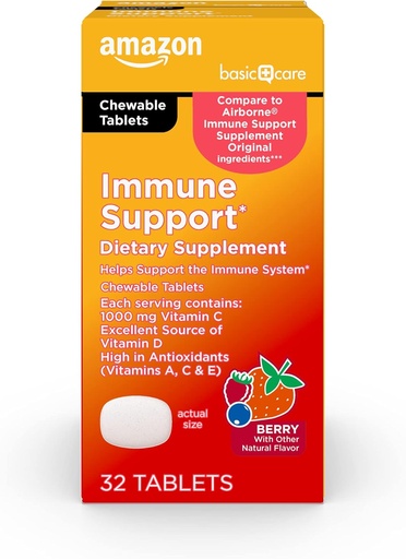 [BRSW2ZARCUPQOCTP] Põhihooldus - Immune Support Supplement, Berry Chew tabletid, suurepärane allikas kehale oluline päikesepaiste D-vitamiin, 32 Count