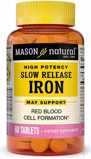 [BRSWIZT2OIMQMELE] Mason Natural Slow Release Iron, Compare con los Ingredientes Activos En Slow Fe, 60 Tablets