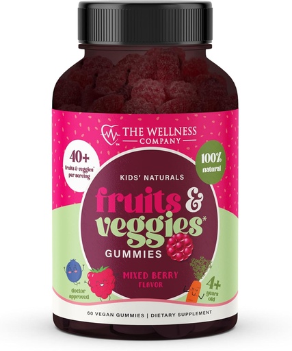 [BRSRAZIQBYHWCAIY] The Wellness Company Kids Naturals Fruits & Veggie Gummies – Daily Nutrition Support | 60ct (1 Month Supply)