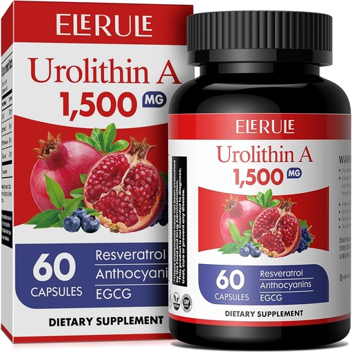 [BRSRAGQ6BUBRUDT2] Urolithin A Supplement 1000 mg Plus Trans-Resveratrol, Anthocyanins, Green Tea, Sağlıklı Ağlama, Destek Hücreleri ve Enerji Erkekler ve Kadınlar için 60 Capsules ve Enerji, 60 Capsules