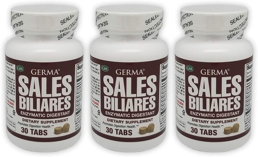 [BRSWYYIPOIPBS334] Germa Bile Salts Complément alimentaire naturel. Digestion enzymatique. Aides à la digestion de l'amidon, des protéines et des graisses. 30 comprimés. Boîte de 3