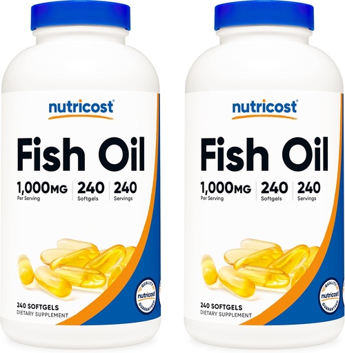 [BRSWECQ2C54BM2AZ] Nutricost Fish Oil 1000mg (560mg of Omega-3), 240 Softgels (2 Bottles)
