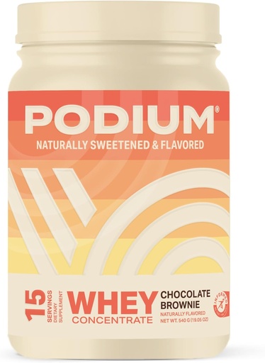 [BRSRAYYFPIMQAG37] Podium Nutrition Whey Protein Powder, Chocolate Brownie, 22g Protein Per Serving with Digestive Enzymes, Whey Protein Isolate & Concentrate, Gluten Free, Low Carb, Low Sugar & Soy Free, 15 Servings