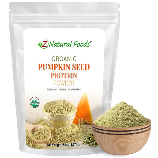 [BRSWYFA2DIHB4ADK] Z Natural Foods Organic Pumpkin Seed Protein Powder - Nutrient-Dense Fiber Supplement, Vegan Pumpkin Protein Powder for Hair Skin Nails Muscle Health - Ideal for Smoothies Shake Baking Recipes, 5 lbs