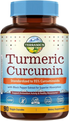 [BRSW2GQDCBYWCCT5] Turmeric Curcumin Supplement 1800mg, with Black Pepper 15mg for Maximum Absorption, 95% Curcuminoids, Mobility & Antioxidant Support, Made in USA, Non-GMO, No Gluten, 90 Vegan Capsules