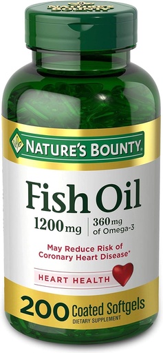[BRSWICYECAHAGALG] FIsh Oil by Nature's Bounty, Dietary Supplement, Omega 3. Supports Heart Health, 1200 Mg, 200 Rapid Release Softgels