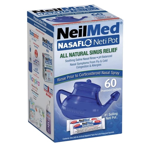 [BRSWIYQAC4ARYYI3] NeilMed NasaFlo Unbreakable Neti Pot with 60 Premixed Packets