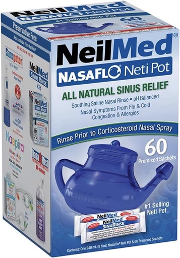 [BRSWIYQAC4ARYYI3] NeilMed NasaFlo Unbreakable Neti Pot with 60 Premixed Packets