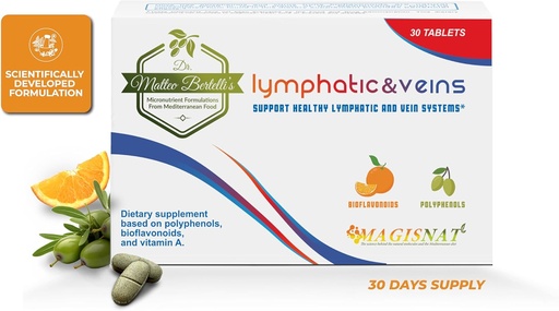 [BRSRMCQ5PMOWGFL3] Dr. Matteo Bertelli's – Lymphatic&Veins 30 Tablets, Lymphatic Drainage Dietary Supplement with Hydroxytyrosol, Vitamin A, Hesperidin, Citrus Fruit Extract, Spermidine, for Healthy Venous and Lymphatic