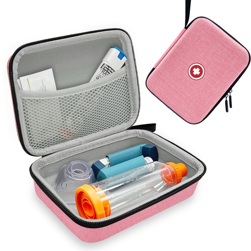 [BRSRAFATOFYAKYI4] Klawdsky Hard Inhaler Spacer Case for Kids and Adults, Asthma Inhaler Case with Mesh Pocket for Medicine and Other Accessories, Pink (Bag Only)