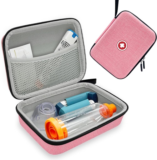 [BRSRAFATOFYAKYI4] Uşaqlar üçün Hard Inhaler Spacer Case, Asthma Inhaler Case with Mesh Pocket for Medicine and Other Accessories, Pink (Bag Only)