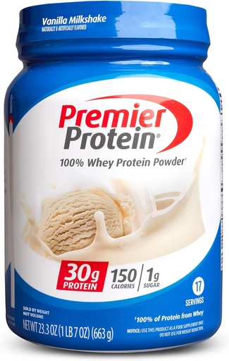 [BRSWECATOAMR4CDJ] Premier Protein Powder, Vanilla Milkshake, 30g Protein, 1g Sugar, 100% Whey Protein, Keto Friendly, No Soy, Gluten Free, 23.3 oz (17 Servings)