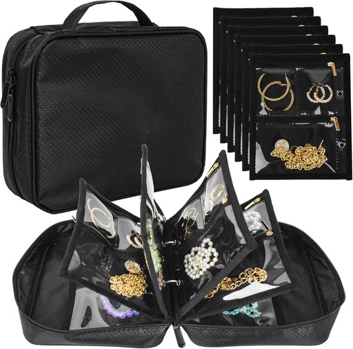 [BRSRAEIPDEHB63D2] Travel Jewelry Organizer Case,Jewelry Bags Jewelry Storage Book Binder with Clear Zipper Velvet Pouch for Traveling,Earrings, Rings, Necklace, Bracelet