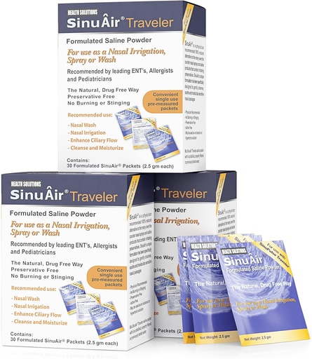 [BRSWIYY3CFYBADD6] SinuAir 2.5 Gram Saline Packets - Sodium Chloride with Potassium & Calcium, Salt Solution Powder Refill Packs for Nasal Irrigation Machine, 90 Packets