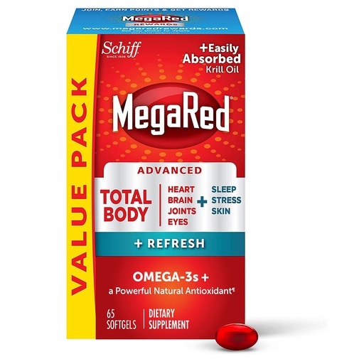 [BRSWGAQZO4DQKEYY] MegaRed Omega-3 Blend Total Body + Refresh 500mg Softgels, (65 Count in a Bottle), Easily Absorbed Krill Oil, to Support Your Heart, Joints, Brain & Eyes