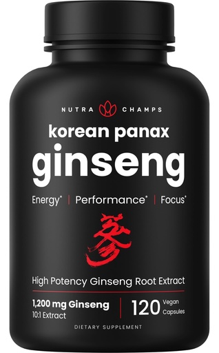 [BRSWKHYMAAPQAHLU] NutraChamps Korean Red Panax Ginseng Capsules | Extra Strength Ginsenosides for Energy, Focus, Performance, Vitality & Immune Support | Korean Ginseng Root Extract (120, Red)