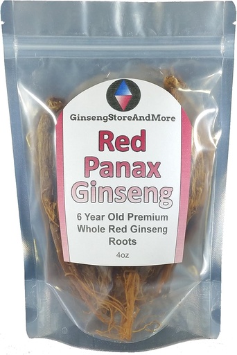 [BRSWG2TQOR5AOE3P] Red Panax Ginseng 1-16oz | 6 Jahre alte ganze Wurzeln | Korean Red Ginseng | Premium Grade, Sehr große | High Ginsenosides für Energie, Psychische Gesundheit und Leistung für Männer und Frauen (4oz)