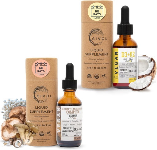 [BRSRAZADCMBBOCDB] Ultimate Mushroom Complex Liquid Drops with Vitamin D3 + K2 (MK4 & MK7) for Natural Wellness: Plant-Based, Vegan Formula with Fractionated Coconut Oil - Supports and Daily Vitality