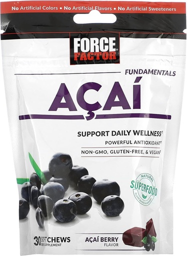 [BRSRMZA6CR7QI33X] Factor de fuerza Acai Soft Chews for Immune Support, Oxidative Stress Defense, and Daily Wellness, Superfood and Antioxidants Supplement, Non-GMO, Gluten-Free, and Vegan, Acai Berry Flavor, 30 Soft Chews