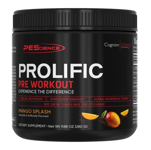 [BRSWKHYYDJ5B6CLM] PEScience Prolific Pre Workout Powder for Men & Women with L-Citrulline Nitric Oxide Booster, Energy Powder & Nootropic for Focus – Preworkout Without Beta Alanine – 40 Scoops, Mango Splash