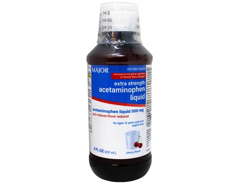 [BRSWKEYGAQNRYDDG] MAJOR Adult Extra Strength Liquid Acetaminophen - 500 mg Acetaminophen/15 mL Dose - Pain Reliever and Fever Reducer - Cherry Flavor - 8 Fl Oz (Packaging May Vary)