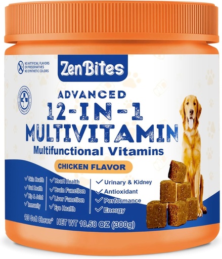 [BRSROFT6BUGWAEQV] 12-in-1 Dog Vitamins & Probiotics 120 Soft Chews - Organic Multivitamin with Glucosamine for Dogs - Joint Support Supplement for Dogs of All Ages,Sizes, & Breeds,Supports Skin,Heart,Immunity
