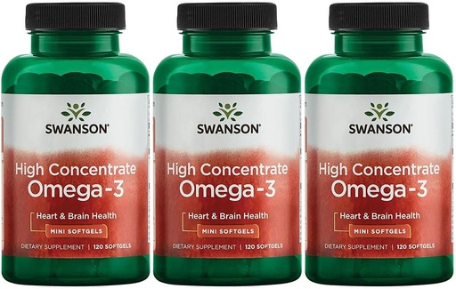 [BRSWGFAQBNYAICT3] Swanson High Concentrate Omega-3 Fish Oil - Essential Fatty Acids - (120 Softgels, 680mg Each) 3 Pack