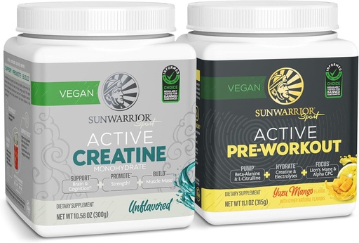 [BRSRAY34C4BGAH3H] Active Preworkout Hydration Blend & Creatine Monohydrate Powder Set | Bundle & Save | Non-GMO Soy Dairy Filler & Gluten Free (60 Servings Unflavored Creatine, 30 Servings Yuzu Mango Pre Workout)