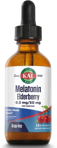 [BRSWKED6CFYBQAI3] KAL 0,3 Mg Melatonin Cherry Elderberry Dropins, 2 Fluid Ounce