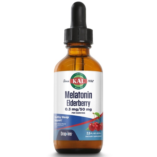 [BRSWKED6CFYBQAI3] Kal 0.3 Mg Melatonin Cherry Elderberry Dropins, 2 Fluid Ounce