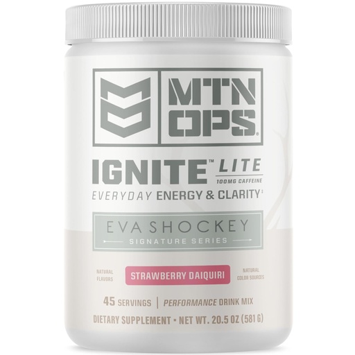 [BRSRMAY3CIHAEYIU] MTN OPS Ignite Lite Energy Drink Powder Gluten Free Nitric Oxide Supplement Drink Mix, L Arginine, L Citrulline, Caffeine & Nootropic Sugar Free Drink Mix, 45 Servings, Strawberry Daiquiri Flavor by Eva Shockey