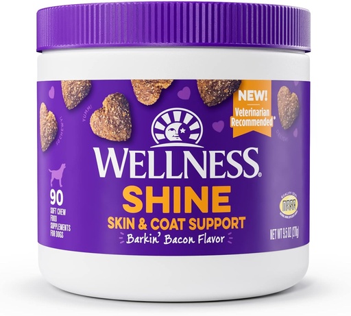 [BRSRMGQCCEHW2C33] Wellness Barkin' Bacon Flavored Soft Chew Skin & Coat Supplements for Dogs, 90 Count