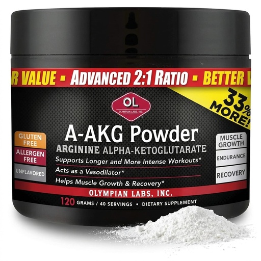 [BRSWIYYOAAOGCALE] Olympian Labs PSN A-AKG Powder for Men's Health, Energy & Sports Nutrition Performance, 40-3g Servings, 120 Gram Jar