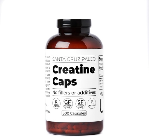 [BRSRMHQDOZ4BSEQ2] Santa Cruz Paleo Creatine Capsules, Supports Muscle Growth & Energy, Gluten Free, Keto, Sugar Free, Paleo, No Fillers or Additives, Creatine Monohydrate Pills, 2500mg, 100 Servings, 300 Capsules