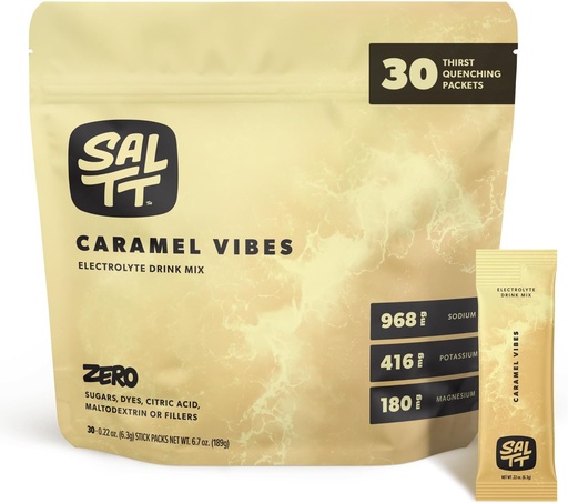 [BRSROAY3BV7GOHYV] SALTT 전해질 분말 맛 음료 혼합 - Caramel Vibes - 30 Hydration Packets - 마그네슘, 칼륨, 나트륨, 추적 미네랄 - Zero Sugar & 글루텐 무료 - 여행 필수