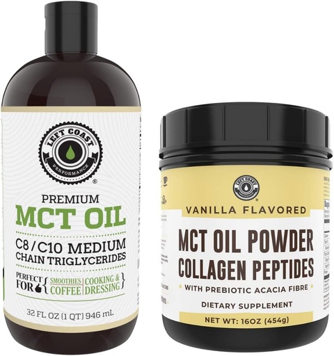 [BRSRMYYCBUHAKHLK] Left Coast Performance 32oz Premium MCT Oil and 16oz Vanilla MCT + Collagen Powder