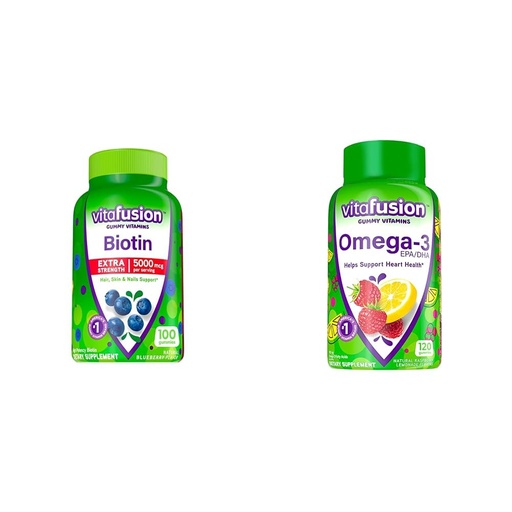 [BRSROCYKPMARGDLG] Vitafusion Extra Strength Biotin Gummy Vitamins, Berry Flavored, 5,000 mcg Biotin Vitamins, America’ & Omega-3 Gummy Vitamins, Berry Lemonade Flavored, Heart Health Vitamins(1)
