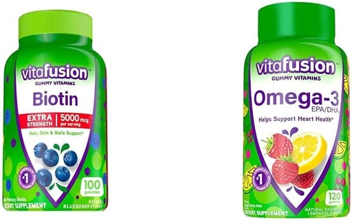 [BRSROCYKPMARGDLG] Vitafusion Extra Strength Biotin Gummy Vitamins, Berry flavored, 5,000 mcg Biotin Vitamins, America' & Omega-3 Gummy Vitamins, Berry Lemonade flavored, 심장 건강 비타민(1)