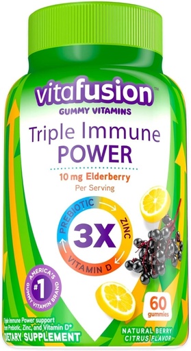 [BRSRA2Q5AQGWGHLO] Triple Immune Power Gummy Vitamines Compatible avec Vitafusion, 60ct-L8