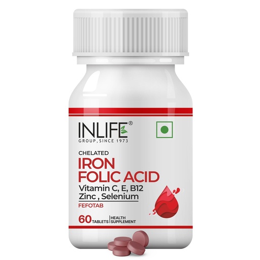 [BRSWIGQ2AYFR6CTO] INLIFE Iron Folic Acid, Chelated Ferrous Bisglycinate, 60 Tablets