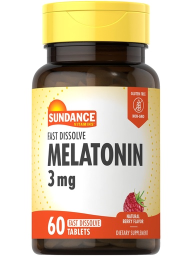 [BRSWKYYHB4MR4GDY] Sundance Melatonin 3mg Fast Dissolve | 60 Vegetarian Tablets | Natural Berry Flavor | Vegetarian, Non-GMO, and Gluten Free Supplement