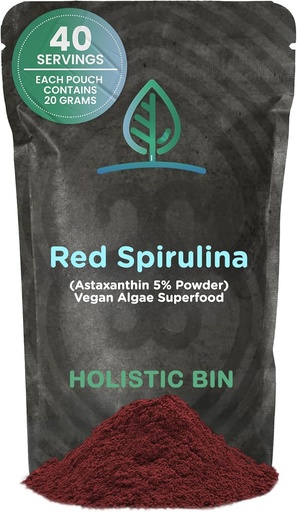[BRSW2YI5A4DRQDQ7] Holistic Bin Organic Astaxanthin Powder | Powerful Natural Antioxidant Supplement for Smoothies and Capsules | Whole Haematococcus Pluvialis Algae Supplement (20 Grams)