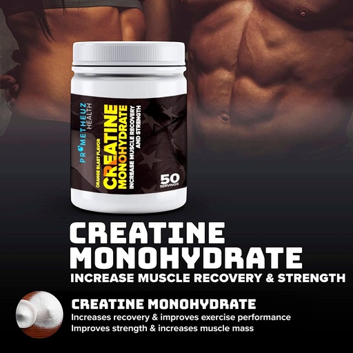 [BRSWYBQDOR7RQGTD] PrometheuzHealth Creatine Monohydrate - Igo muskuluen berreskurapena eta indarra gizon eta emakumeentzat, Hydrates Muscles eta Joints | Orange Blast Flavor, 50 zerbitzari