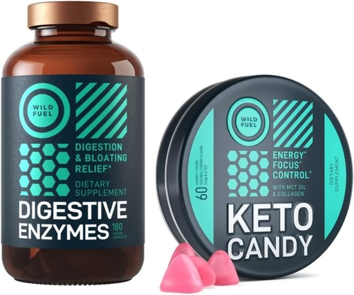 [BRSRMYA3CEOQ4FDX] WILD FUEL Keto Candy with MCT Oil and Collagen and Digestive Enzymes with Probiotic and Prebiotic Bundle