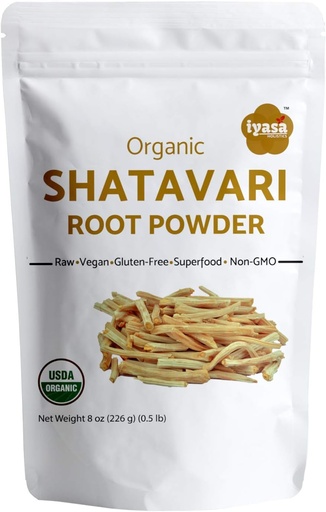 [BRSWY2TYAV4GAA3J] Iyasa Holistics Organic Shatavari Root Powder Value Pack of 8 oz/227 Gm, Asparagus racemosus, USDA Organic Ayurveda herb, Women's Health Tonic, General Rejuvenating Tonic Resealable Pouch