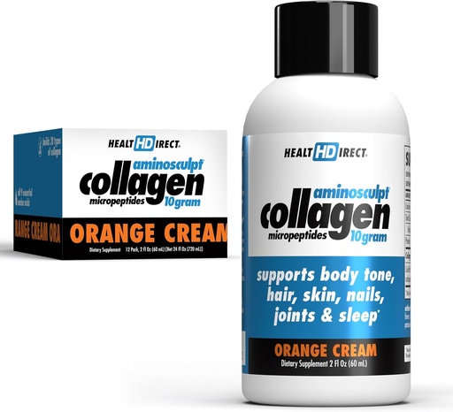 [BRSROCA6PMBRG3TJ] HEALTH DIRECT – Medical-Grade Liquid Collagen Shots – AminoSculpt Sugar-Free – Orange Cream – 12 Servings, (12pk, 2oz Shots) – Good for Joints, Bones, & Sleep – Better Hair, Skin & Nails