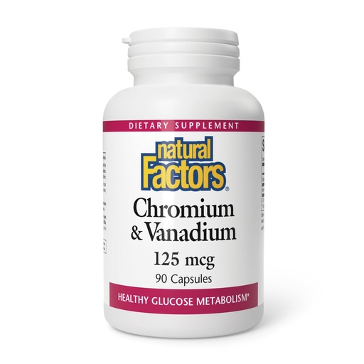 [BRSWIYT3PMCG23Q7] Natural Factors, Chromium & Vanadium 125 mcg, Supports Healthy Metabolism, 90 capsules