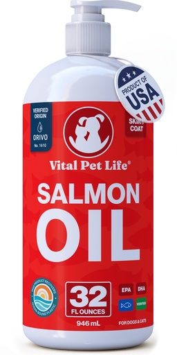 [BRSWG2T4CJ6BO3AY] Salmon Oil for Dogs & Cats, Healthy Skin & Coat, Liquid Fish Omega 3, 32 oz
