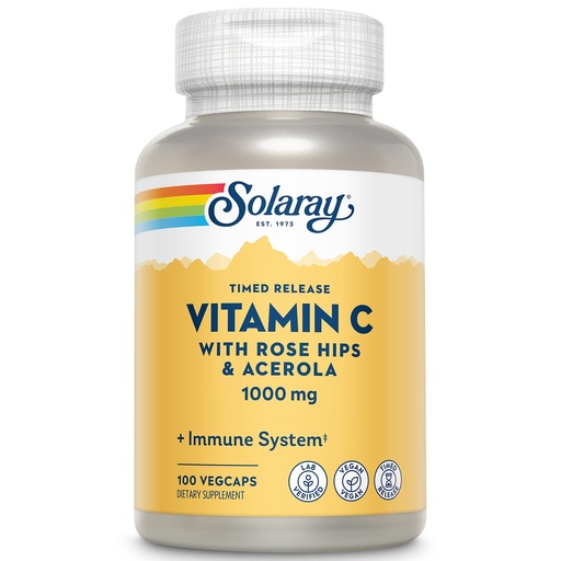 [BRSWIZYZOMCB62DA] SOLARAY Vitamin C 1000mg - Time Release Vitamin C Capsules w/Rose HIPS and Acerola for Bioflavonoid Support - Two-Stage, All-Day Immune Support - Vegan, 60 Day Guarantee